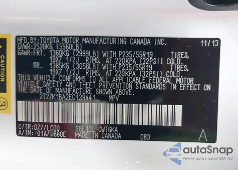 2014 Lexus Rx 350 from USA, damaged, VIN 2T2ZK1BA2EC139441